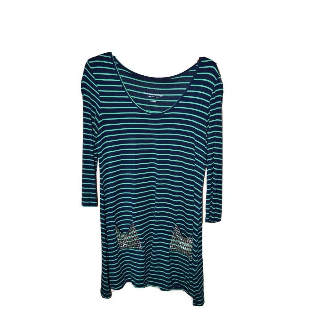 Soft Surroundings Tunic Striped top‎ S Navy stripe 38" Chest gold stud pockets